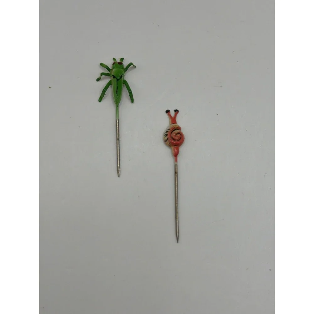RARE VTG 60s Set of 2 Enamel Metal‎ Insect Bug Stick Pins Grasshopper Snail